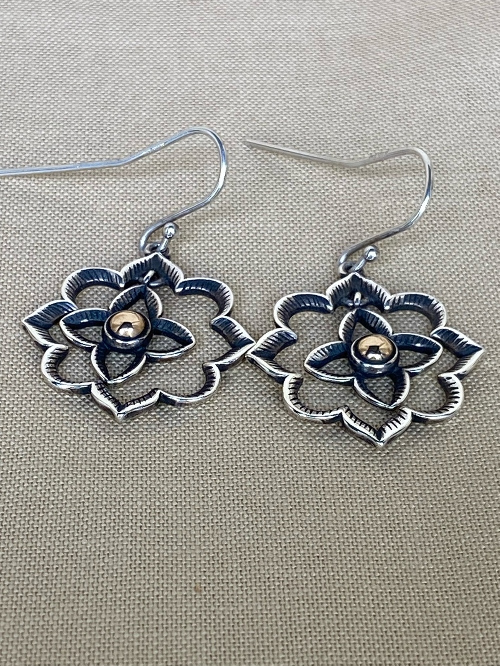 Retired James Avery Sterling Silver & Bronze Bella Rosa Earrings